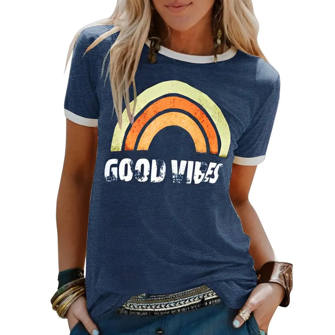 Grace - Verspreid positiviteit met ons Good Vibes Shirt - Donkerblauw-5XL -  Neomoda