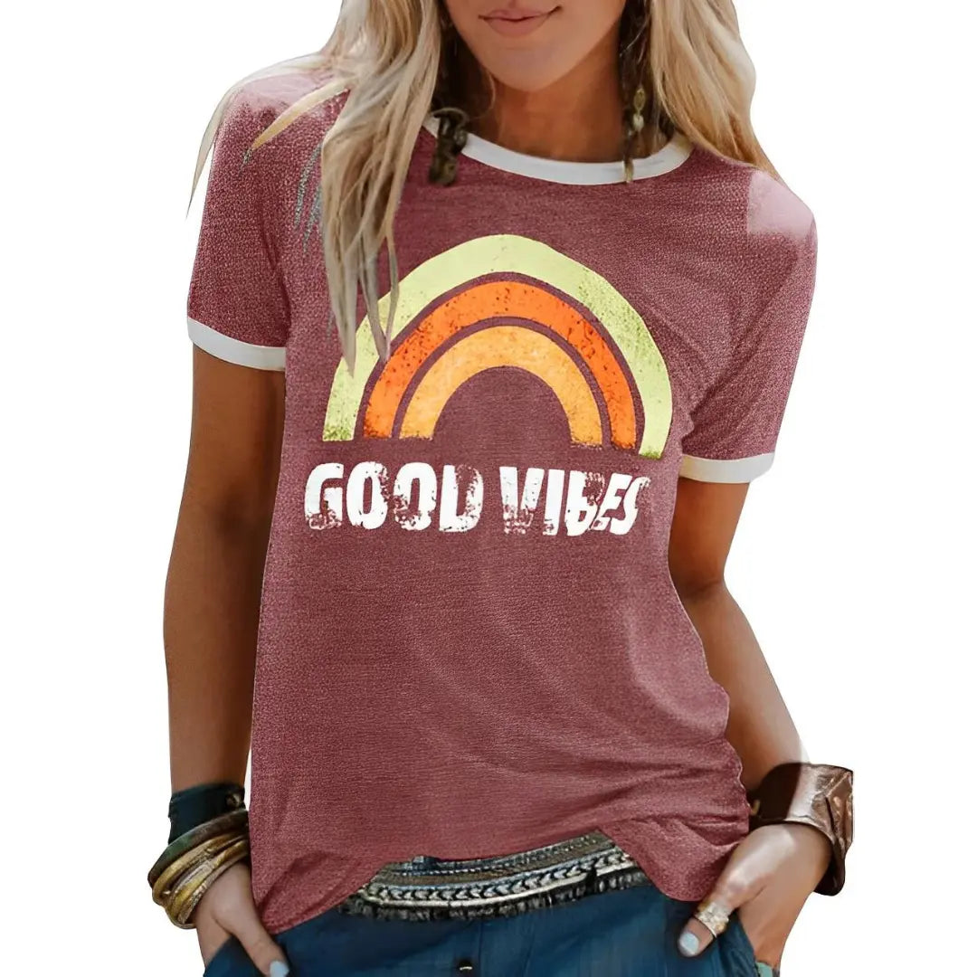 Grace - Verspreid positiviteit met ons Good Vibes Shirt - Rood-Niet-op-voorraad-5XL -  Neomoda