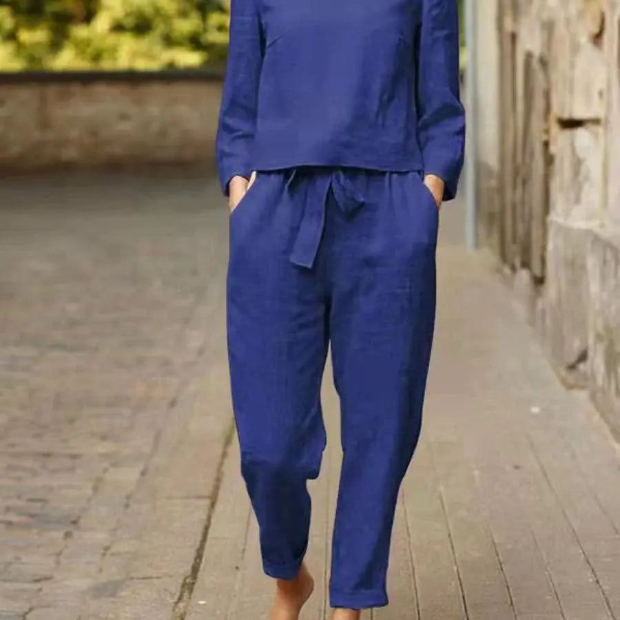 Saretta™ | Comfortabele klassieke tweedelige set - Blauw-Niet-op-voorraad-3XL -  Neomoda