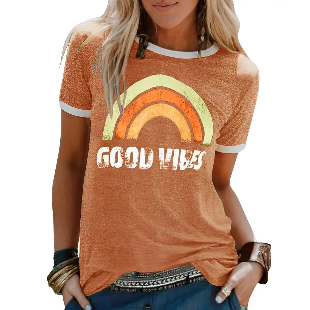 Grace - Verspreid positiviteit met ons Good Vibes Shirt - Oranje-5XL -  Neomoda