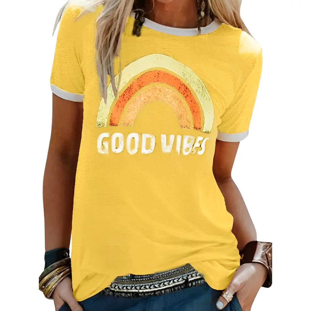 Grace - Verspreid positiviteit met ons Good Vibes Shirt - Geel-5XL -  Neomoda