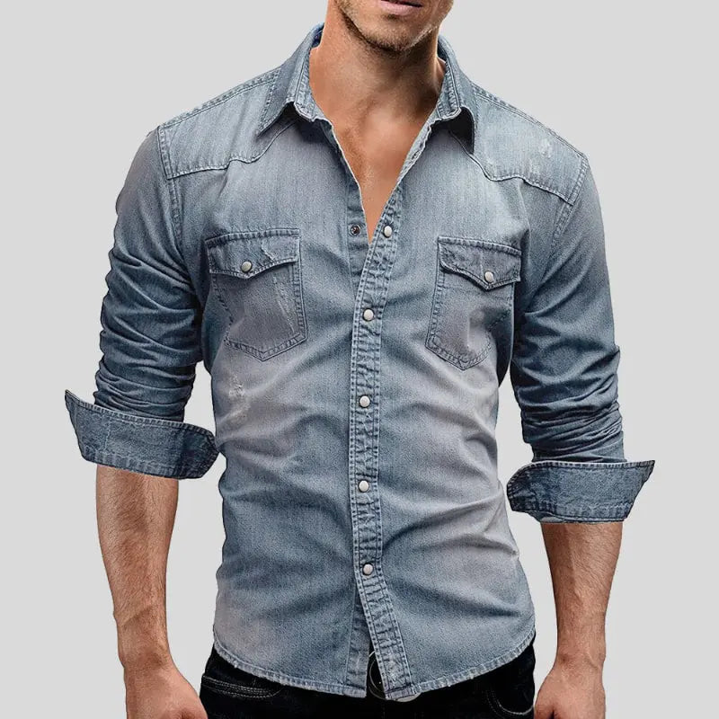 Owen - denim overhemd - Lichtblauw-3XL-Niet-op-voorraad -  Neomoda
