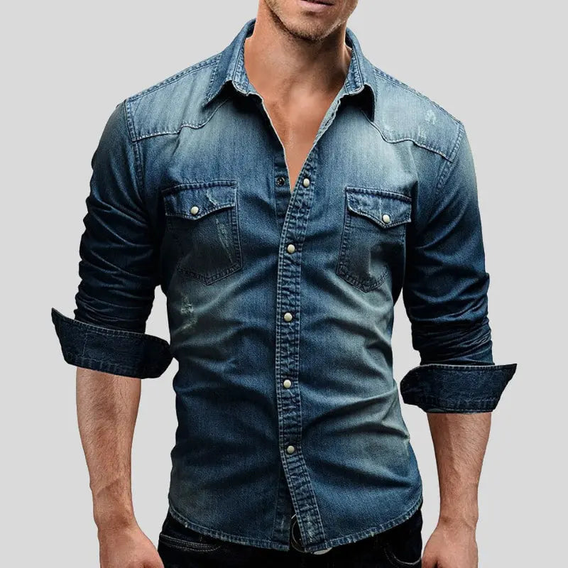 Owen - denim overhemd - Donkerblauw-3XL-Niet-op-voorraad -  Neomoda