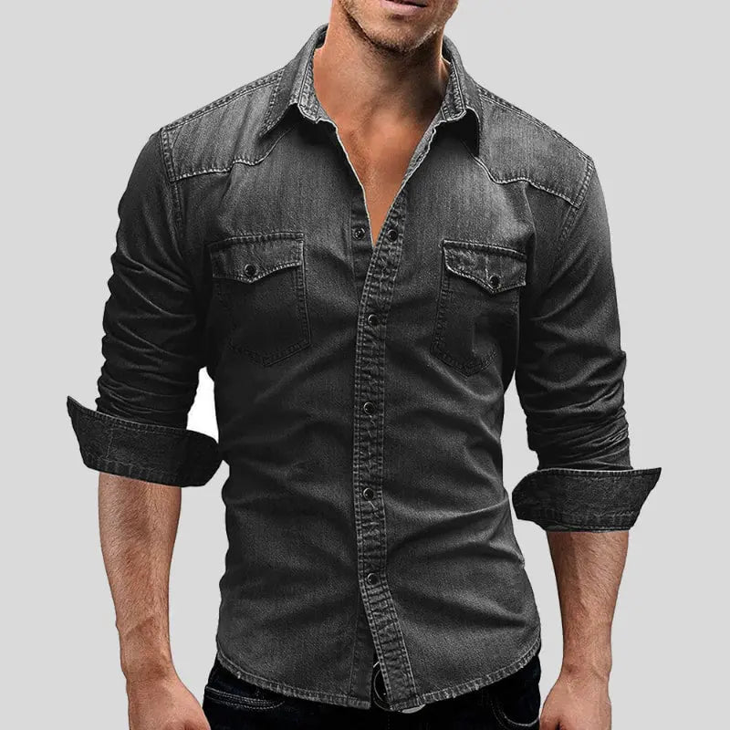Owen - denim overhemd - Zwart-3XL-Niet-op-voorraad -  Neomoda