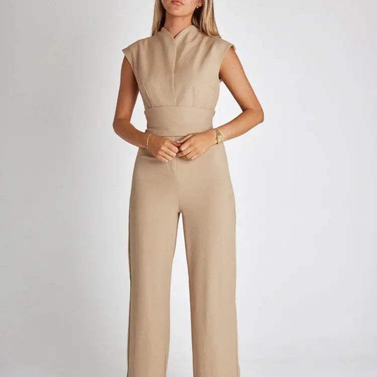 Nena | MOUWLOZE JUMPSUIT MET WIJDE PIJPEN - BEIGE-2XL -  Neomoda