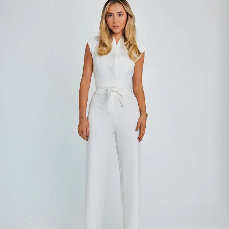 Nena | MOUWLOZE JUMPSUIT MET WIJDE PIJPEN - WIT-2XL -  Neomoda