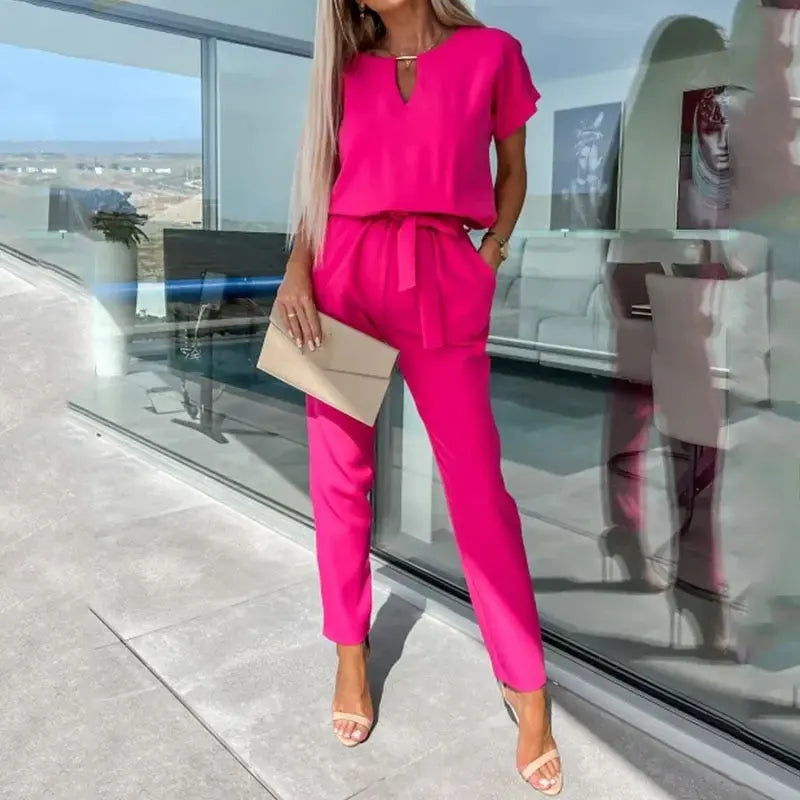 Ella - Jumpsuit met korte mouwen - Roze-XL -  Neomoda