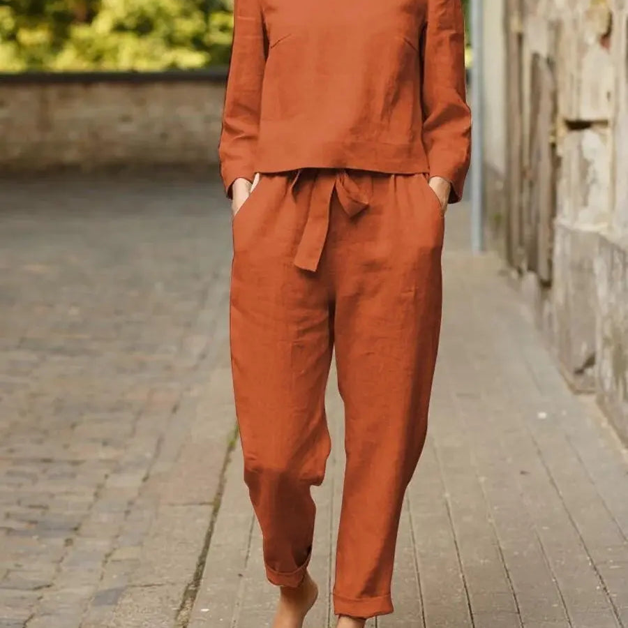 Saretta™ | Comfortabele klassieke tweedelige set - Oranje-3XL -  Neomoda