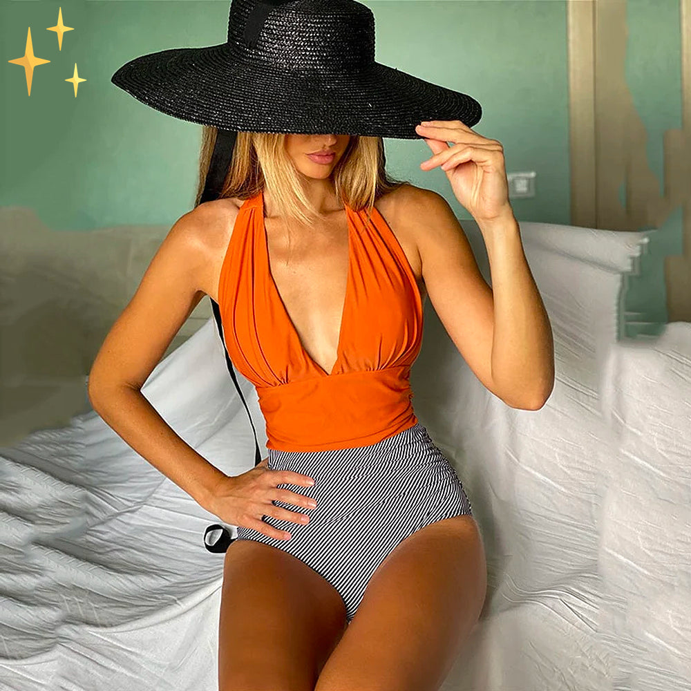 AquaBelle™ badpak | Voel je 100% comfortabel en sexy onder de zon, ongeacht je maat - Oranje-Gestreept-UITVERKOCHT-XL -  Neomoda