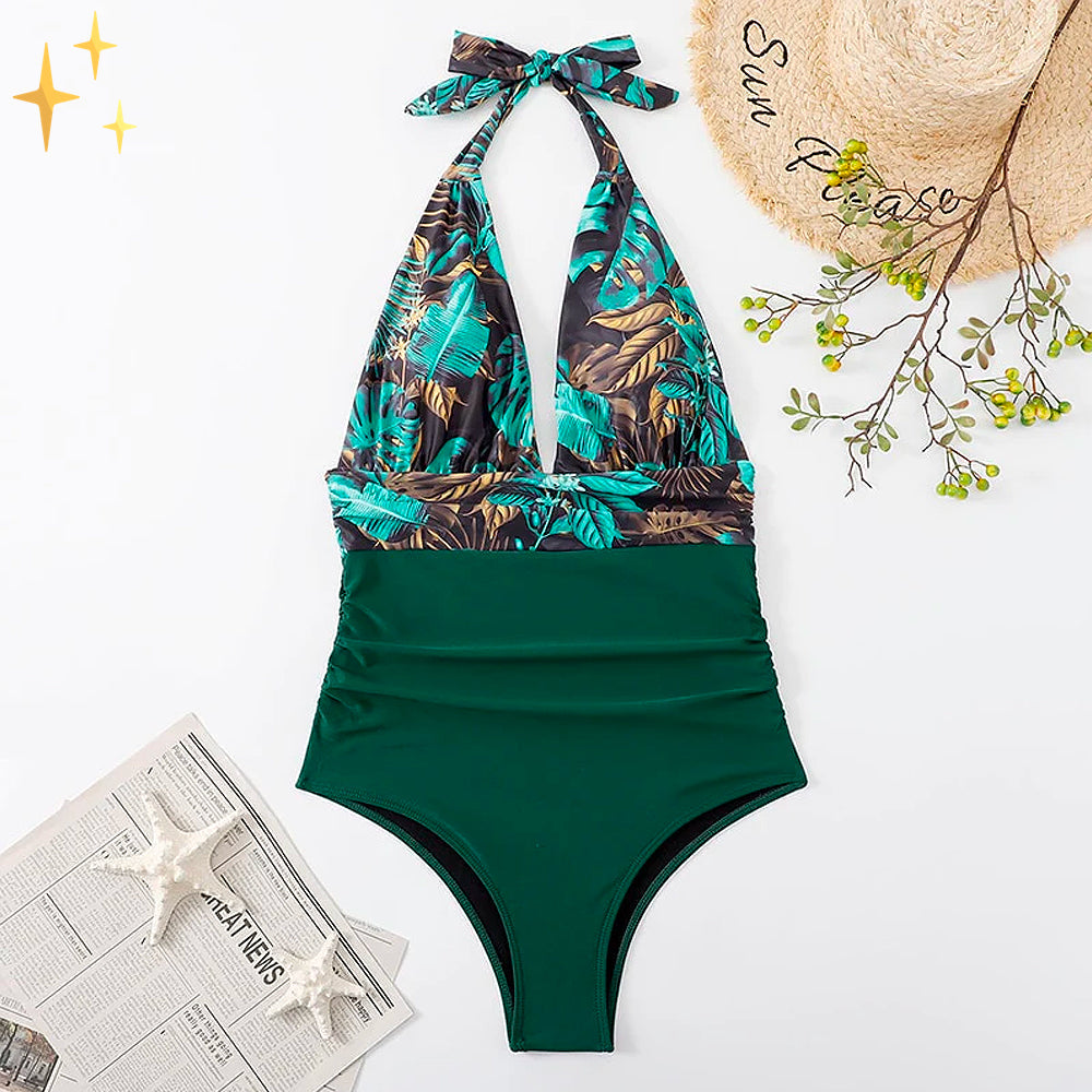 AquaBelle™ badpak | Voel je 100% comfortabel en sexy onder de zon, ongeacht je maat - Bloemen-Groen-UITVERKOCHT-XL -  Neomoda