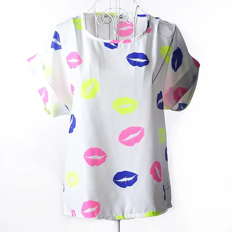 Luciano Romano™ Klara Katoenen Dames Shirt | Een Zomers & Vrolijk T-Shirt - Lippen-XXL -  Neomoda