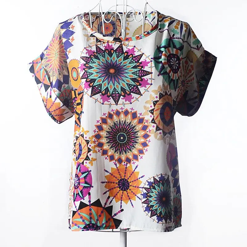 Luciano Romano™ Klara Katoenen Dames Shirt | Een Zomers & Vrolijk T-Shirt - Zonnebloemen-XXL -  Neomoda